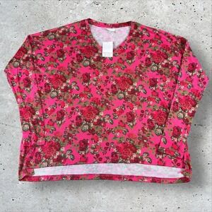 NWT Smith‎ & Quinn Long Sleeve Floral T-Shirt Knit V-Neck Blouse Size Large